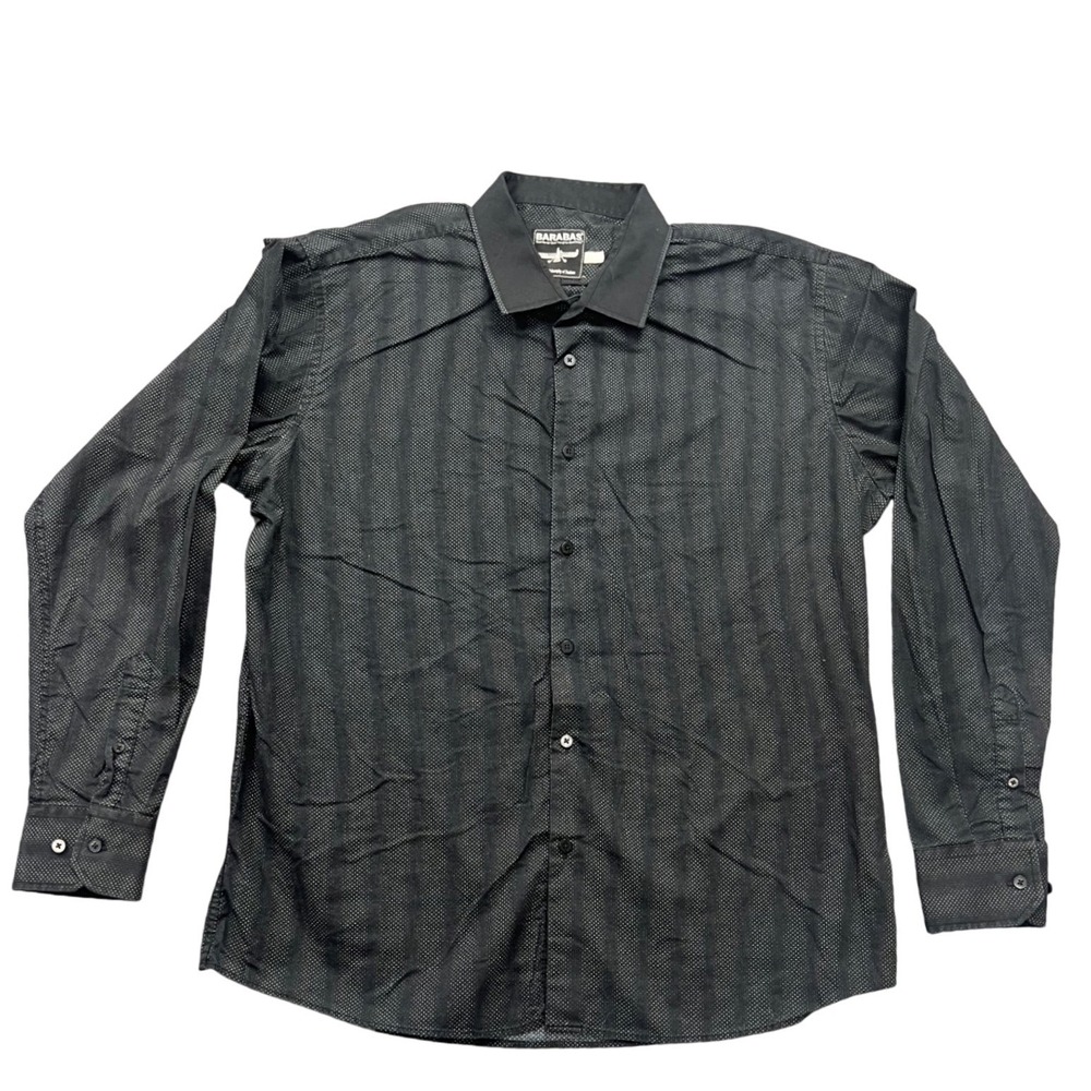 Barabas Button Down Shirt 3XL Black Gray‎ Micro Dot Striped Long Sleeve Cotton